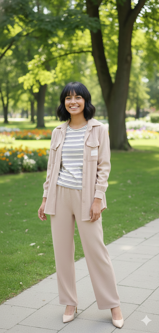 Soft Beige Three-Piece Casual Winter Set