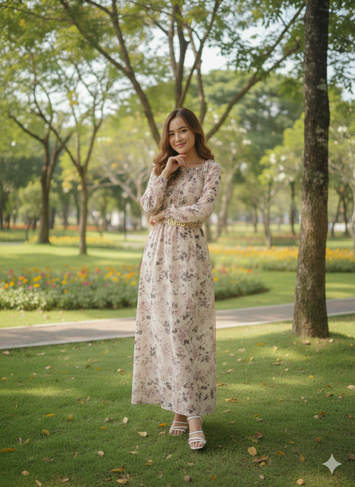 Soft Floral Printed Long Dress