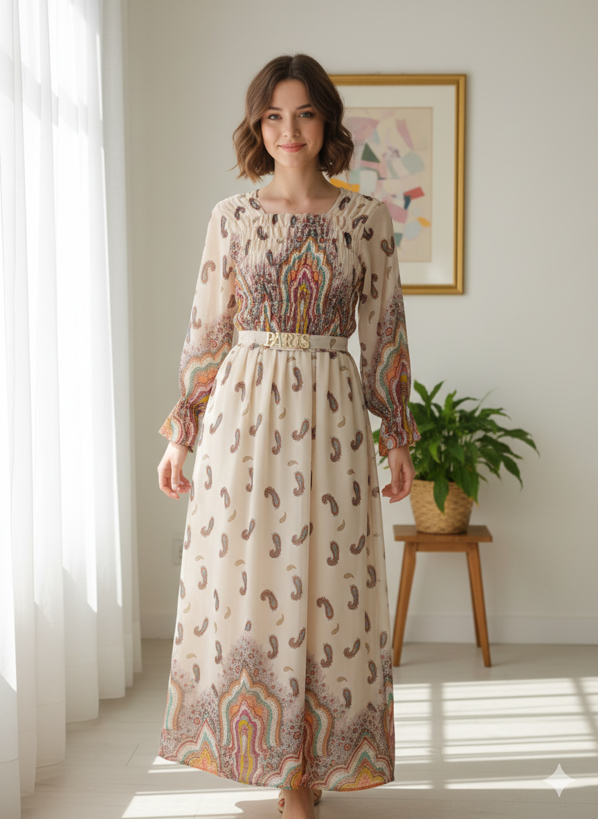 Soft Floral Printed Long Dress