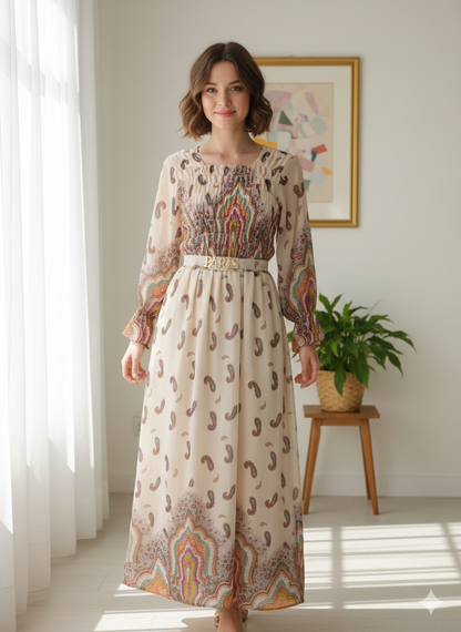 Soft Floral Printed Long Dress