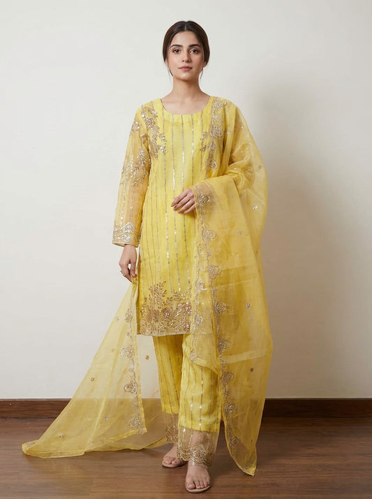 Yellow Embroidered 3-Piece Outfit