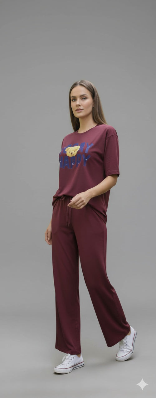 Maroon Graphic Lounge Set – Top & Trouser