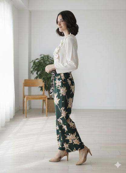 Ivory Ruffle Top & Navy Stripe Culottes Set