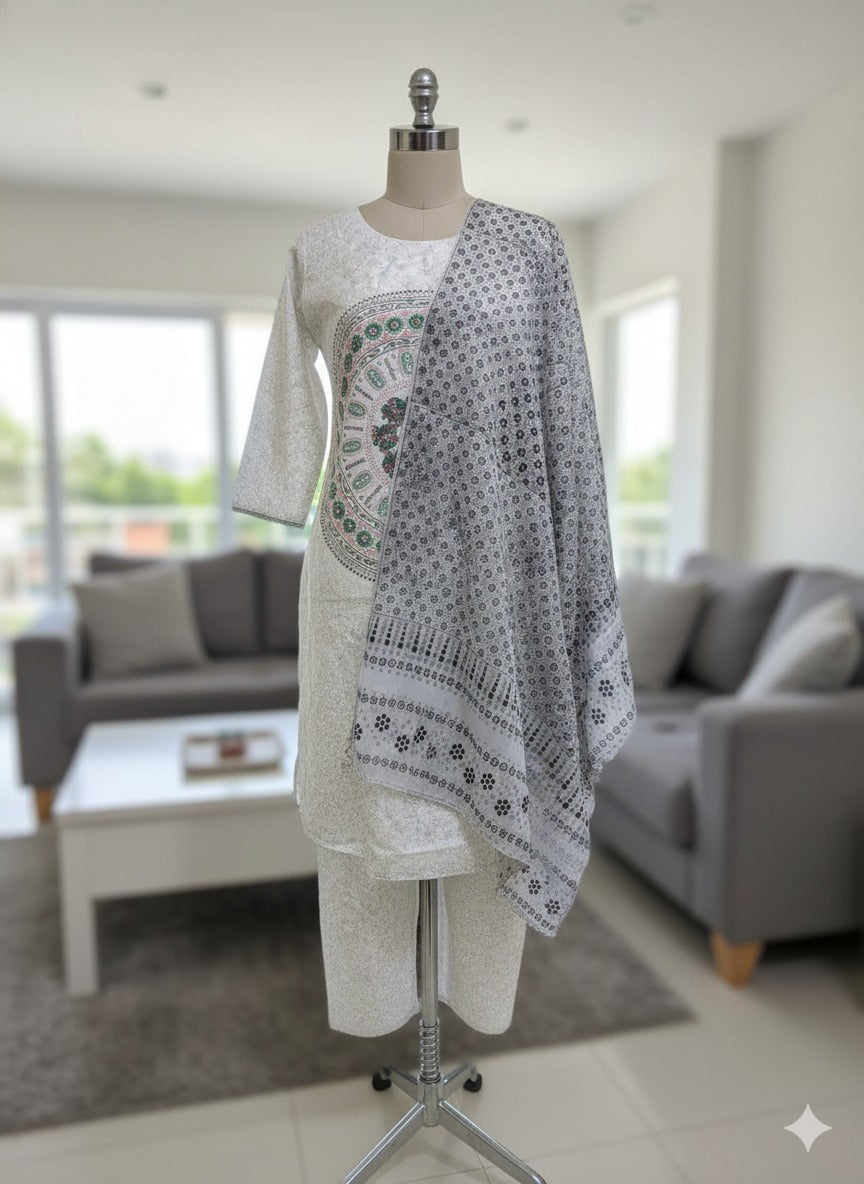 White Printed 3-Piece Summer Outfit