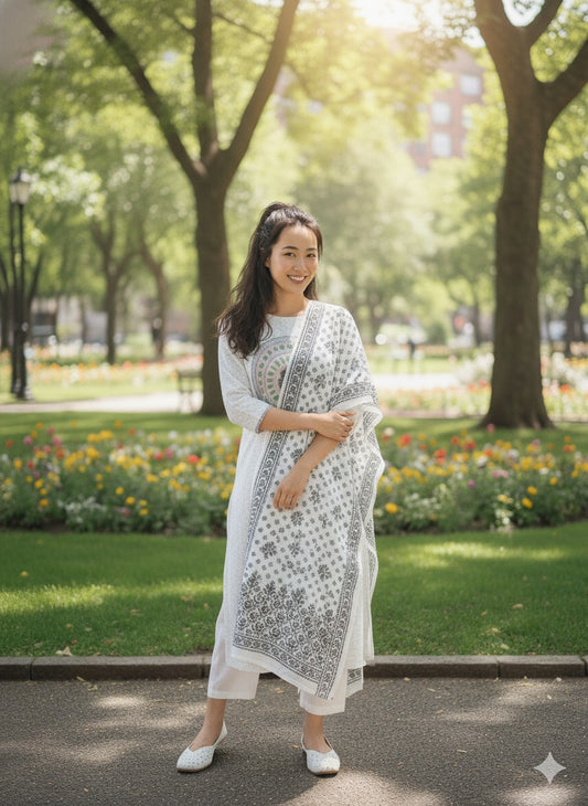White Printed 3-Piece Summer Outfit